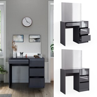 Vicco Schminktisch Sherry Anthrazit Hochglanz, 90 x 75 cm, Spiegel, Frisiertisch 