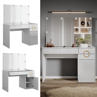 Vicco Schminktisch Adela Weiß Hochglanz, 115 x 76,4 cm mit Spiegel, LED 