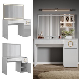 Vicco Schminktisch Adela Weiß Hochglanz, 115 x 76 cm LED-Spiegel, Frisierkommode 