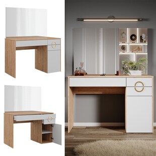 Vicco Schminktisch Adela Natural Rockford Hickory Weiß, 115 x 76 cm mit Spiegel 