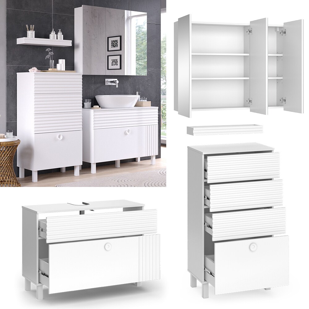 Vicco - Ensemble de meubles de salle de bain Sola, Blanc, 3 pièces, avec armoire centrale