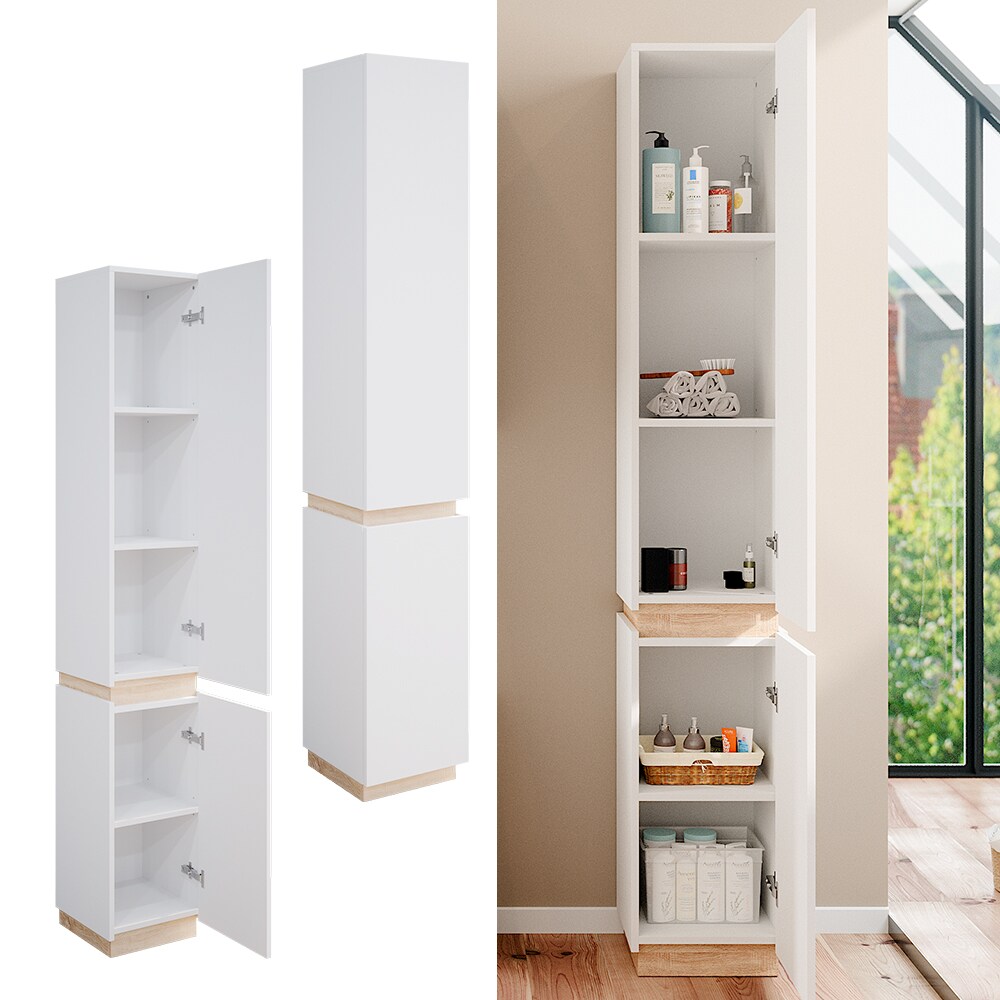 Vicco Hochschrank Badschrank Badezimmerschrank Gloria Wei&szlig; Sonoma 33 x 198 cm modern Badezimmer 2 T&uuml;ren 5 F&auml;cher 