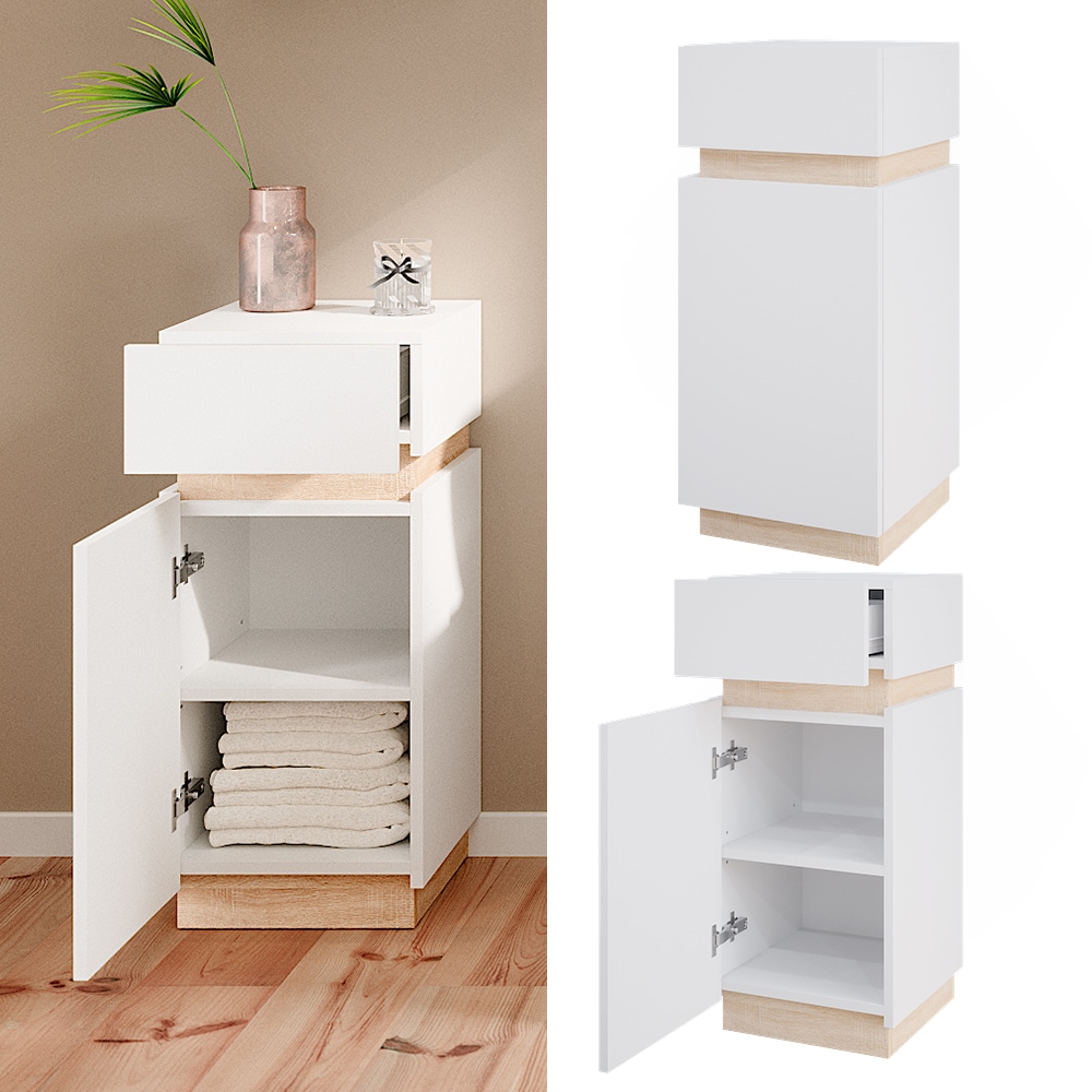 Vicco Midischrank Badschrank Badezimmerschrank Gloria Wei&szlig; Sonoma 33 x 76 cm modern Badezimmer T&uuml;r Schublade 2 F&auml;cher 