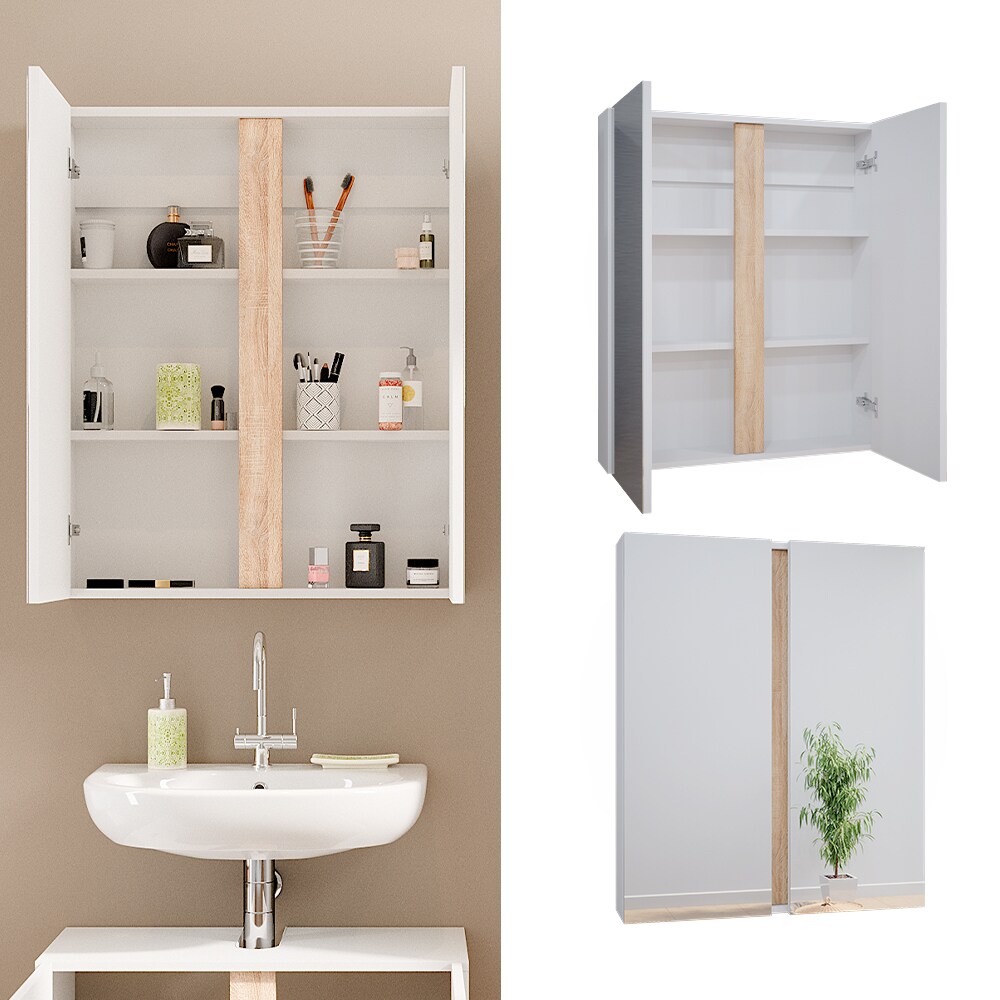 Vicco Spiegelschrank Badspiegel Badezimmerschrank Gloria Wei&szlig; Sonoma 70 x 84 cm modern Badezimmer 2 T&uuml;ren 