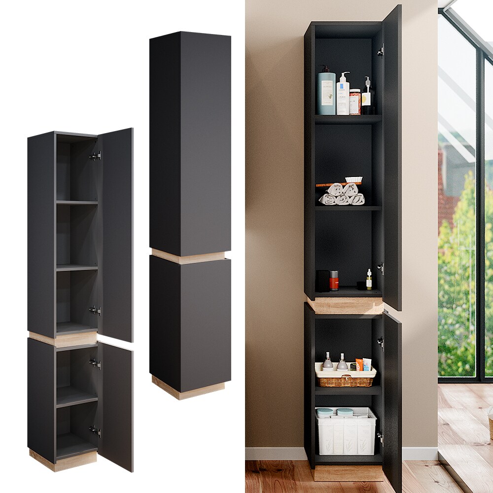 Vicco Hochschrank Badschrank Badezimmerschrank Gloria Anthrazit Sonoma 33 x 198 cm modern Badezimmer 2 T&uuml;ren 5 F&auml;cher 