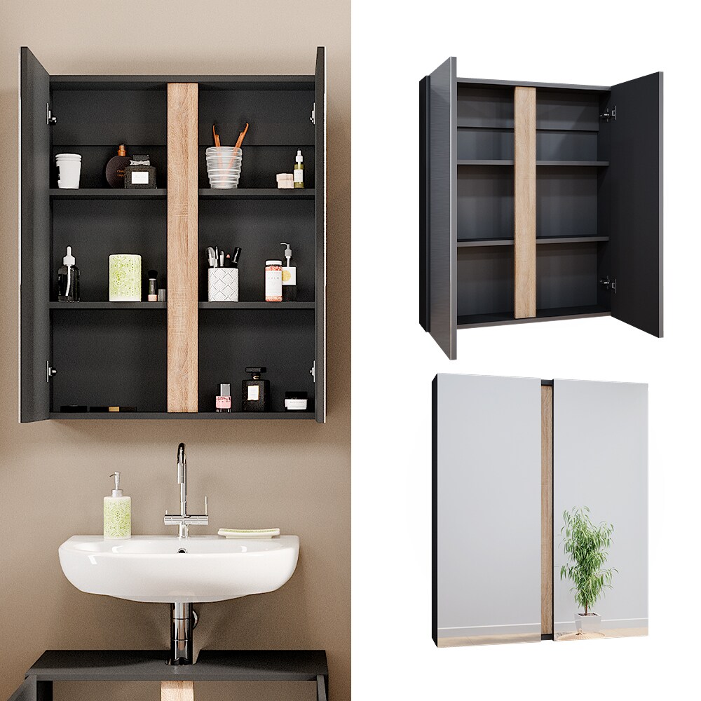 Vicco Spiegelschrank Badspiegel Badezimmerschrank Gloria Anthrazit Sonoma 70 x 84 cm modern Badezimmer 2 T&uuml;ren 