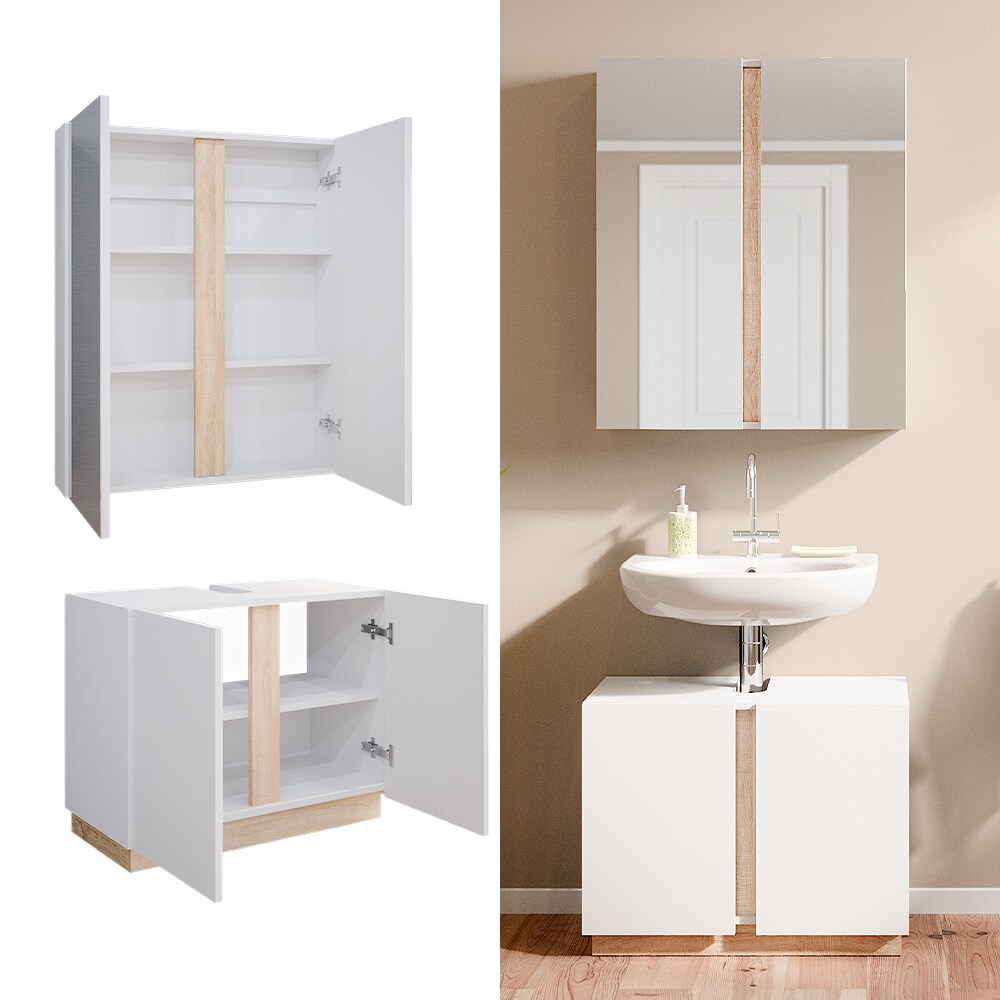 Vicco Badm&ouml;belset Gloria Wei&szlig; Sonoma modern Badezimmer Spiegelschrank Waschtischunterschrank 