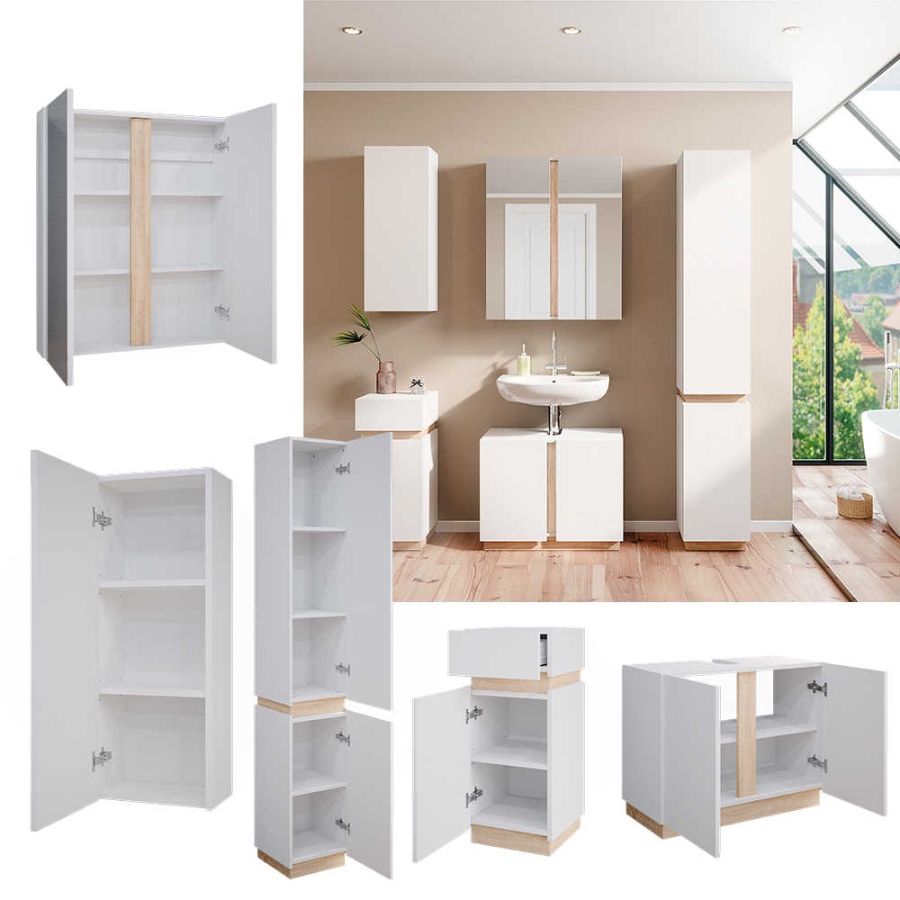 Vicco Badmöbelset Gloria Weiß Sonoma modern Badezimmer Spiegelschrank WaschtischunterschrankHochschrank Midischrank Hängeschrank