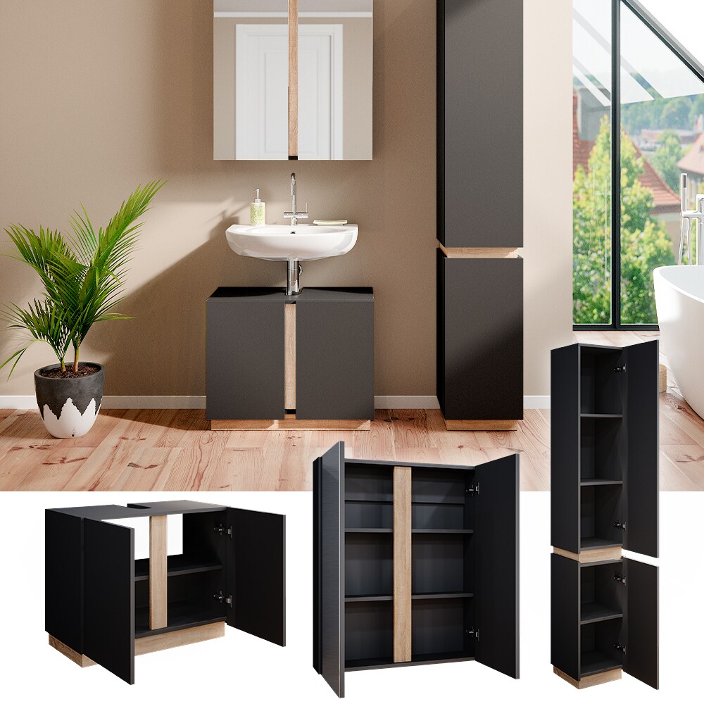 Vicco Badm&ouml;belset Gloria Anthrazit Sonoma modern Badezimmer Spiegelschrank Waschtischunterschrank Hochschrank 