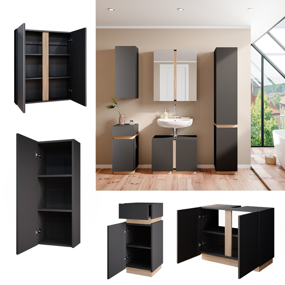Vicco Badm&ouml;belset Gloria Anthrazit Sonoma modern Badezimmer Spiegelschrank Waschtischunterschrank Midischrank H&auml;ngeschrank 