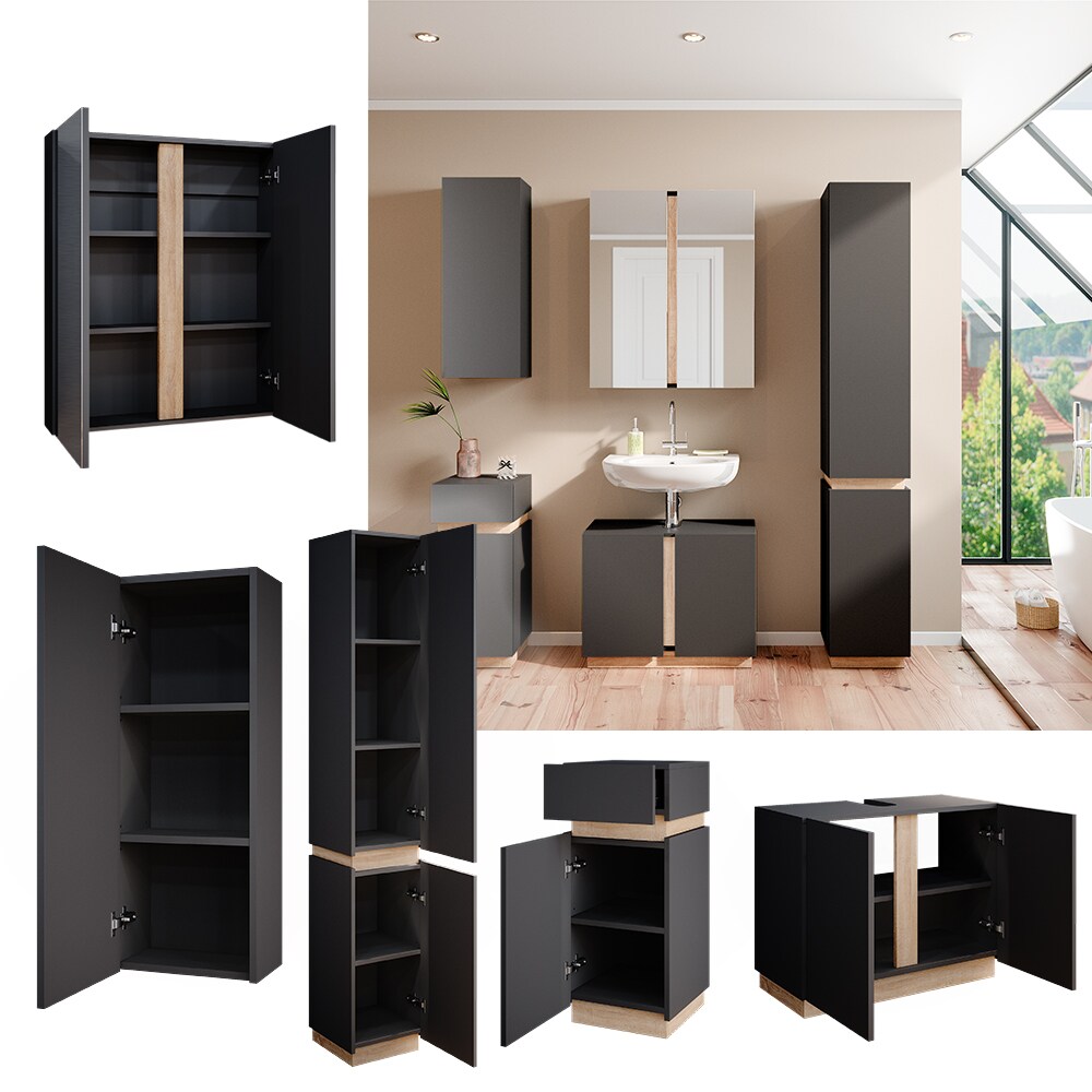 Vicco Badm&ouml;belset Gloria Anthrazit Sonoma modern Badezimmer Spiegelschrank WaschtischunterschrankHochschrank Midischrank H&auml;ngeschrank 