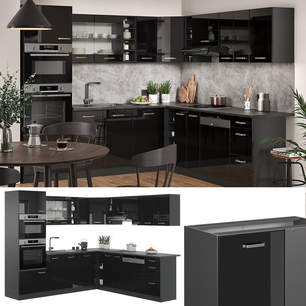 Vicco Eckk&uuml;che R-Line Solid Anthrazit Schwarz 247x237 cm modern K&uuml;chenschr&auml;nke K&uuml;chenm&ouml;bel 