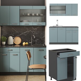 Vicco Küchenzeile R-Line Solid Anthrazit Blau Grau 140 cm modern Küchenschränke Küchenmöbel 