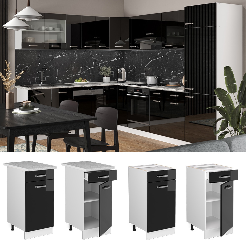 Vicco Schubunterschrank K&uuml;chenschrank R-Line Solid Wei&szlig; Schwarz 40 cm modern 