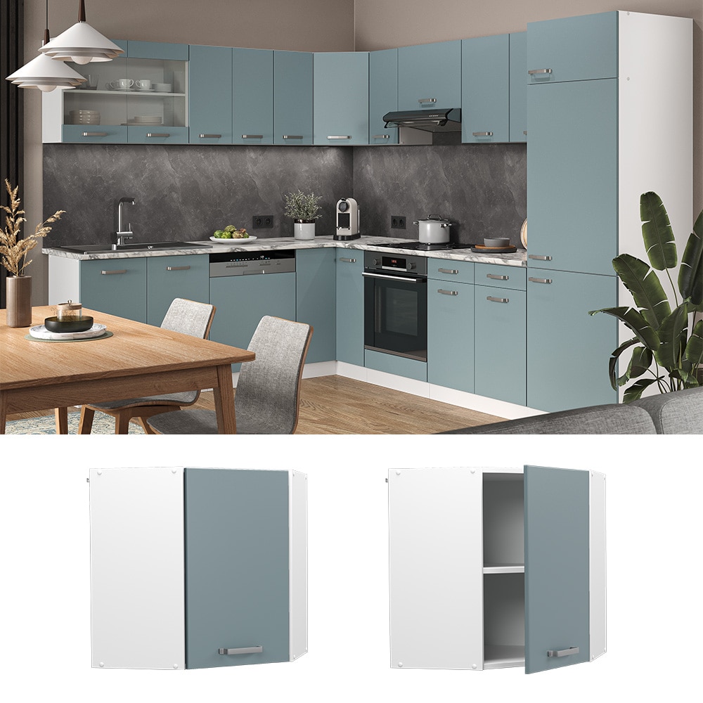 Vicco Eckh&auml;ngeschrank K&uuml;chenschrank R-Line Solid Wei&szlig; Blau Grau 57 cm modern 