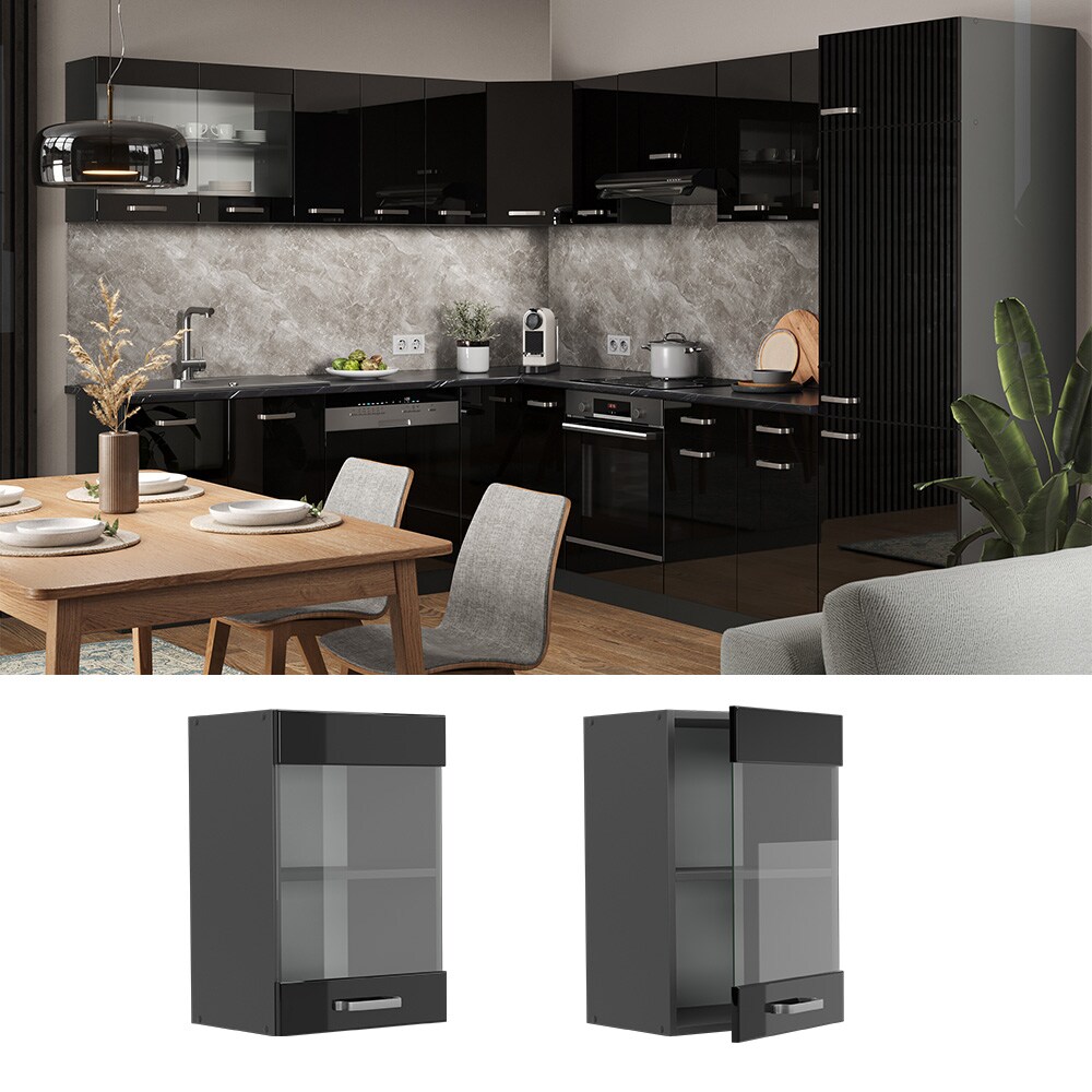 Vicco Glash&auml;ngeschrank K&uuml;chenschrank R-Line Solid Anthrazit Schwarz 40 cm modern 