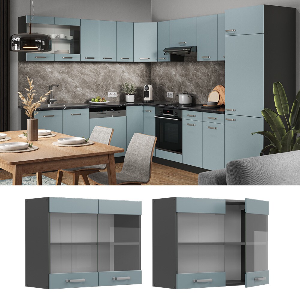 Vicco Glash&auml;ngeschrank K&uuml;chenschrank R-Line Solid Anthrazit Blau Grau 80 cm modern 
