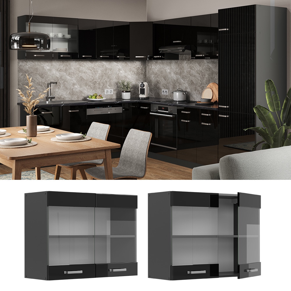 Vicco Glash&auml;ngeschrank K&uuml;chenschrank R-Line Solid Anthrazit Schwarz 80 cm modern 