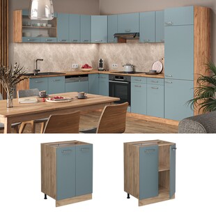 Vicco Unterschrank Küchenschrank R-Line Solid Eiche Blau Grau 60 cm modern 