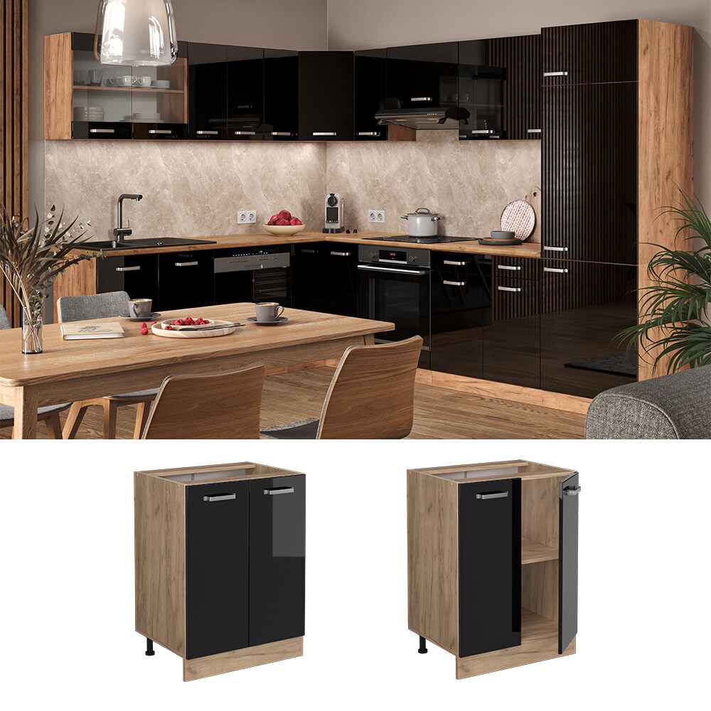 Vicco Unterschrank K&uuml;chenschrank R-Line Solid Eiche Schwarz 60 cm modern 