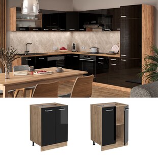 Vicco Unterschrank Küchenschrank R-Line Solid Eiche Schwarz 60 cm modern 