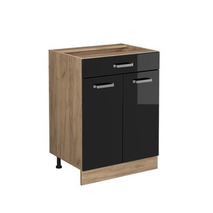 Vicco Schubunterschrank Küchenschrank R-Line Solid Eiche Schwarz 60 cm modern 