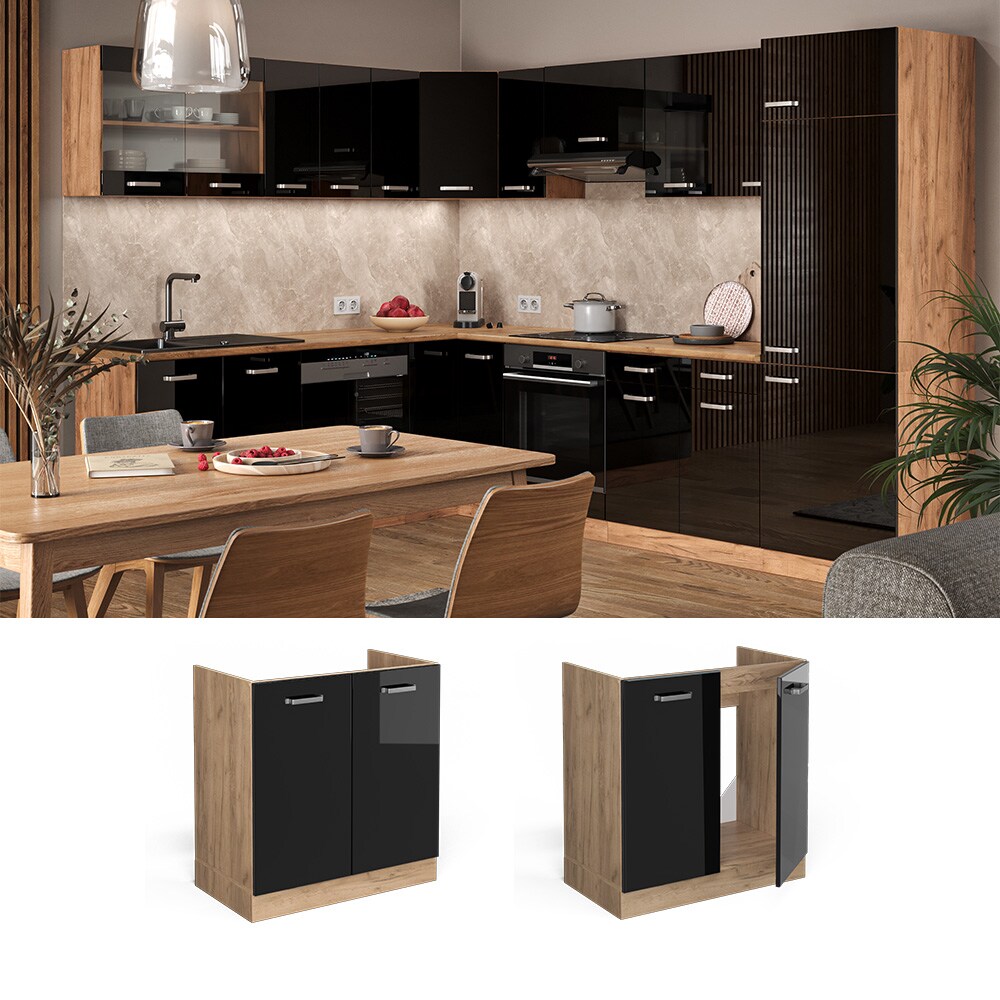 Vicco Sp&uuml;lenunterschrank K&uuml;chenschrank R-Line Solid Eiche Blau Grau 80 cm modern 