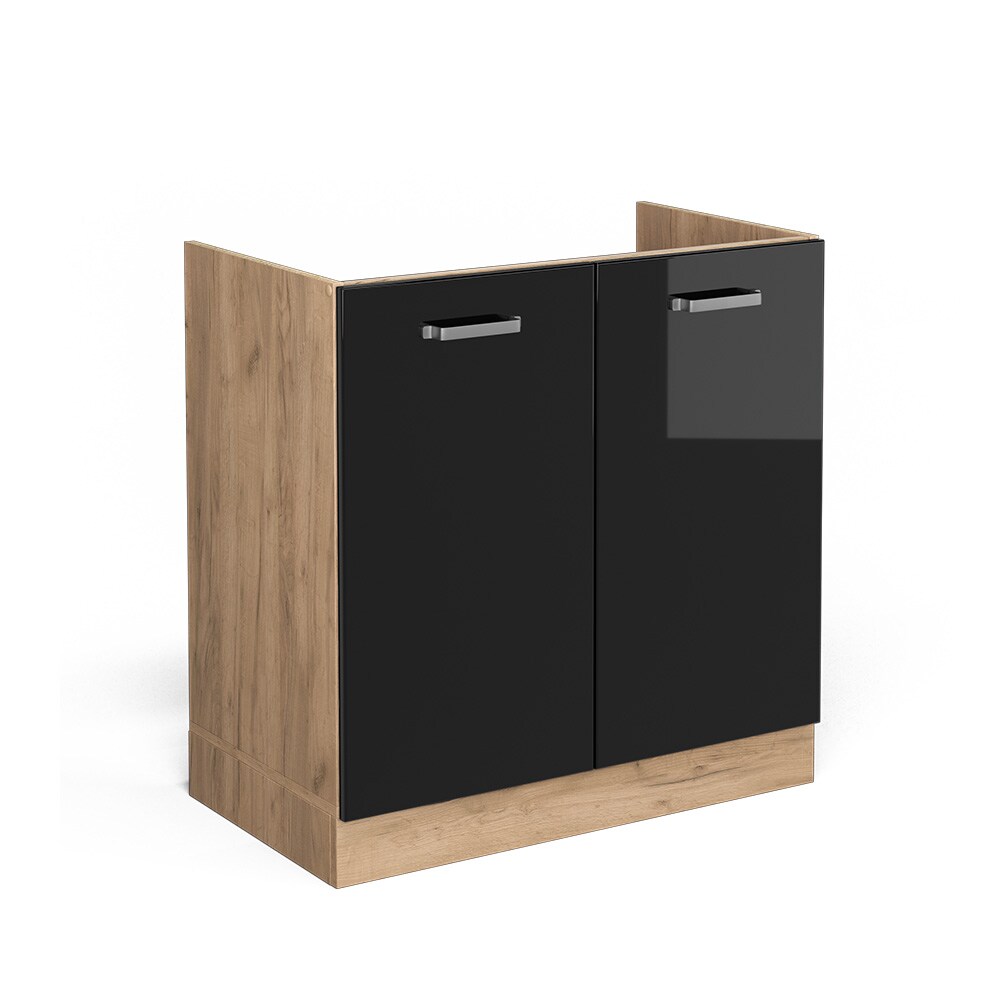 Vicco Sp&uuml;lenunterschrank K&uuml;chenschrank R-Line Solid Eiche Schwarz 80 cm modern 