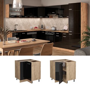 Vicco Eckunterschrank Küchenschrank R-Line Solid Eiche Blau Grau 87 cm modern 