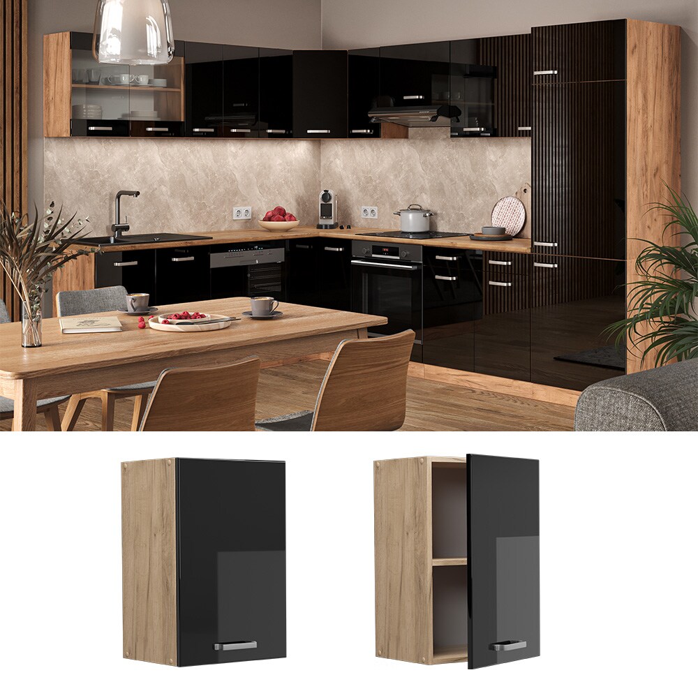 Vicco H&auml;ngeschrank K&uuml;chenschrank R-Line Solid Eiche Schwarz 40 cm modern 