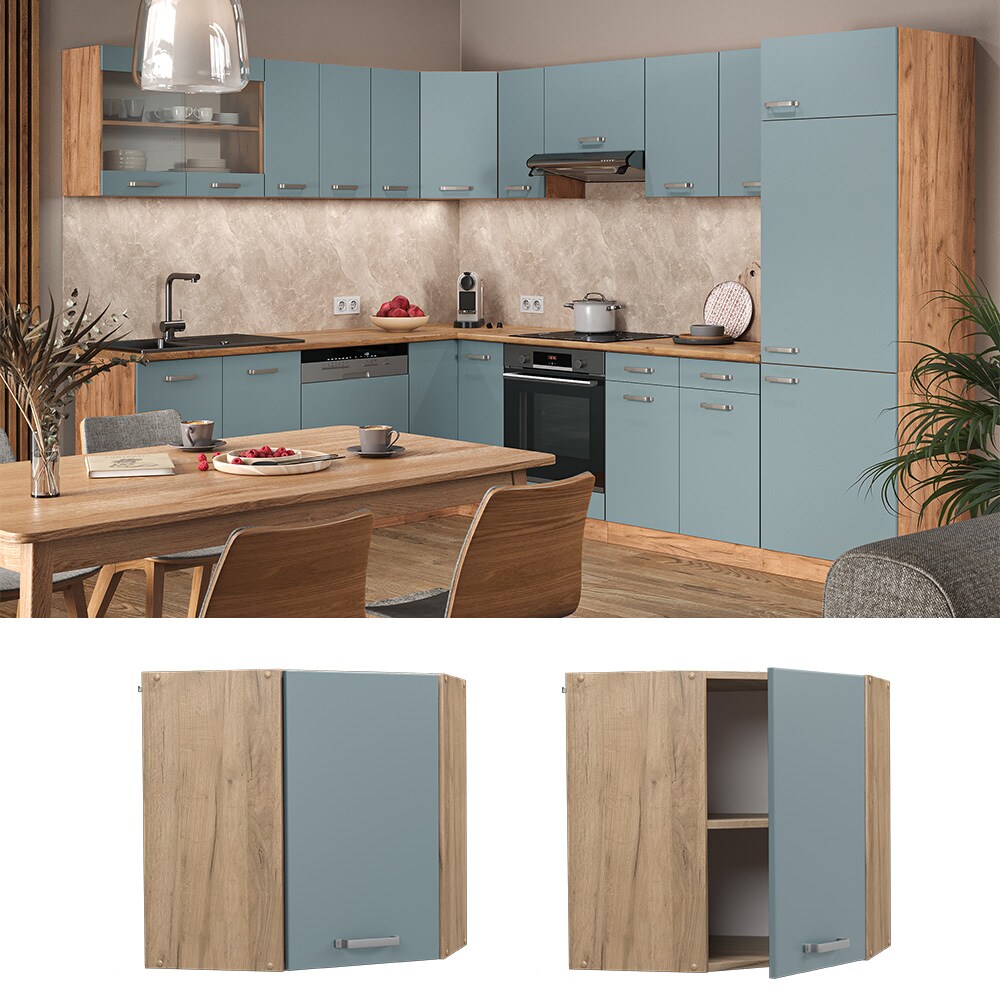 Vicco Eckh&auml;ngeschrank K&uuml;chenschrank R-Line Solid Eiche Blau Grau 57 cm modern 
