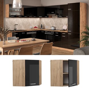 Vicco Eckhängeschrank Küchenschrank R-Line Solid Eiche Schwarz 57 cm modern 