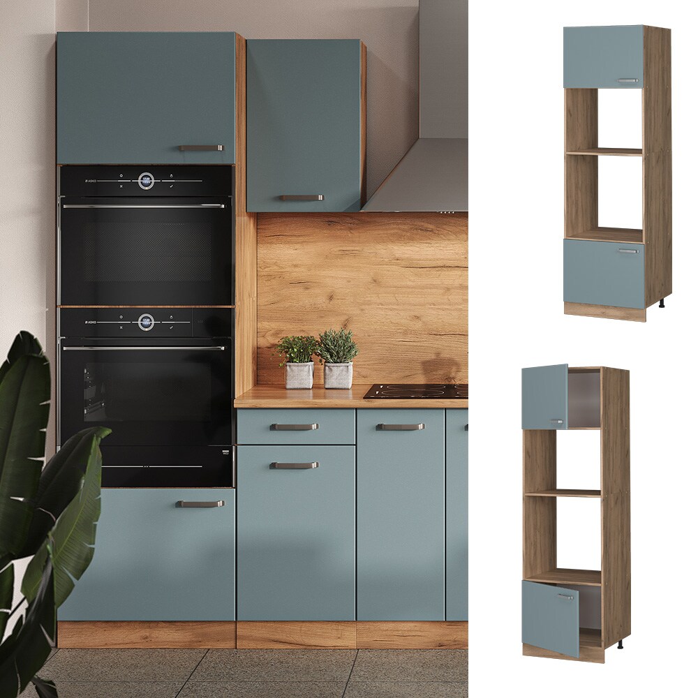 Vicco Mikrowellenschrank K&uuml;chenschrank R-Line Solid Eiche Blau Grau 60 cm modern 