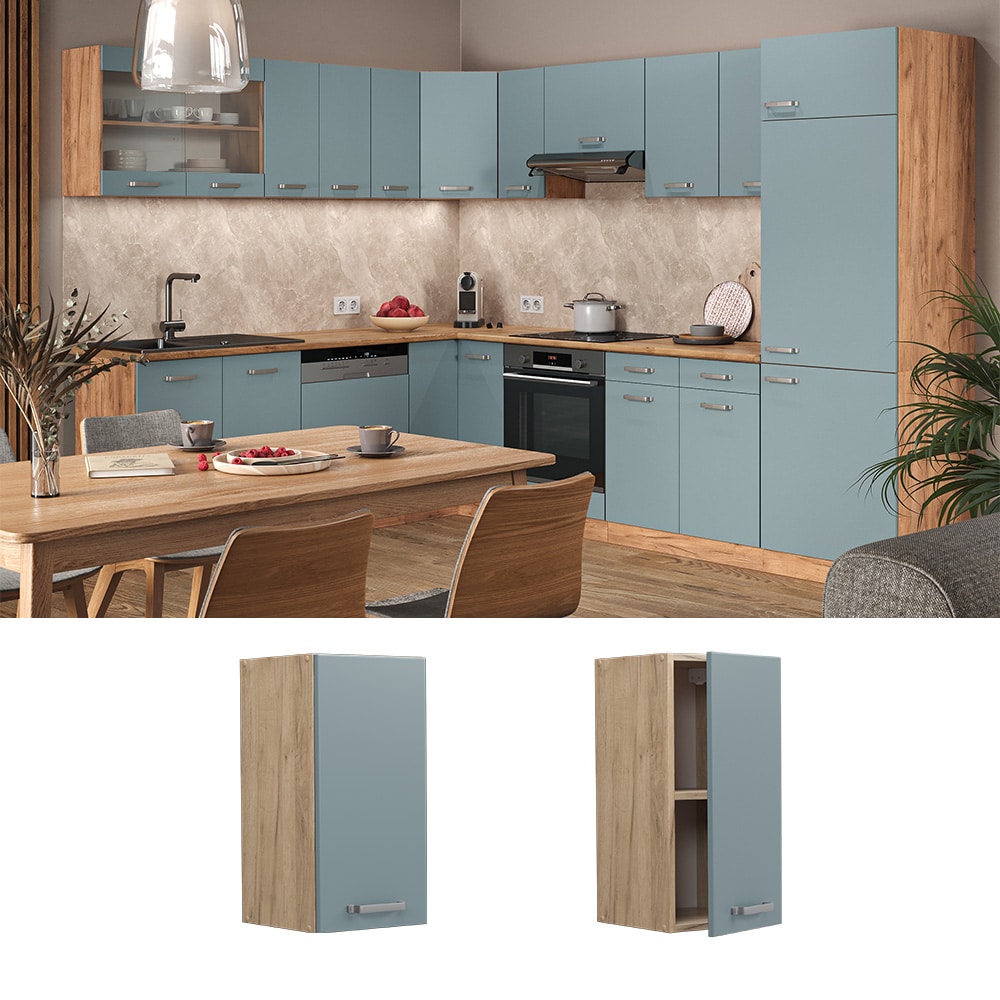 Vicco H&auml;ngeschrank K&uuml;chenschrank R-Line Solid Eiche Blau Grau 30 cm modern 