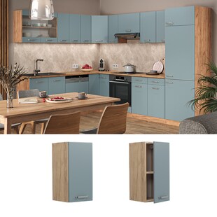 Vicco Hängeschrank Küchenschrank R-Line Solid Eiche Blau Grau 30 cm modern 