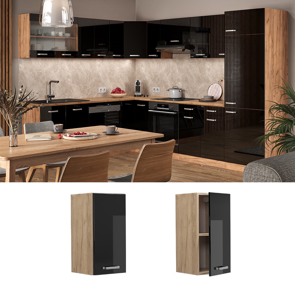 Vicco H&auml;ngeschrank K&uuml;chenschrank R-Line Solid Eiche Schwarz 30 cm modern 
