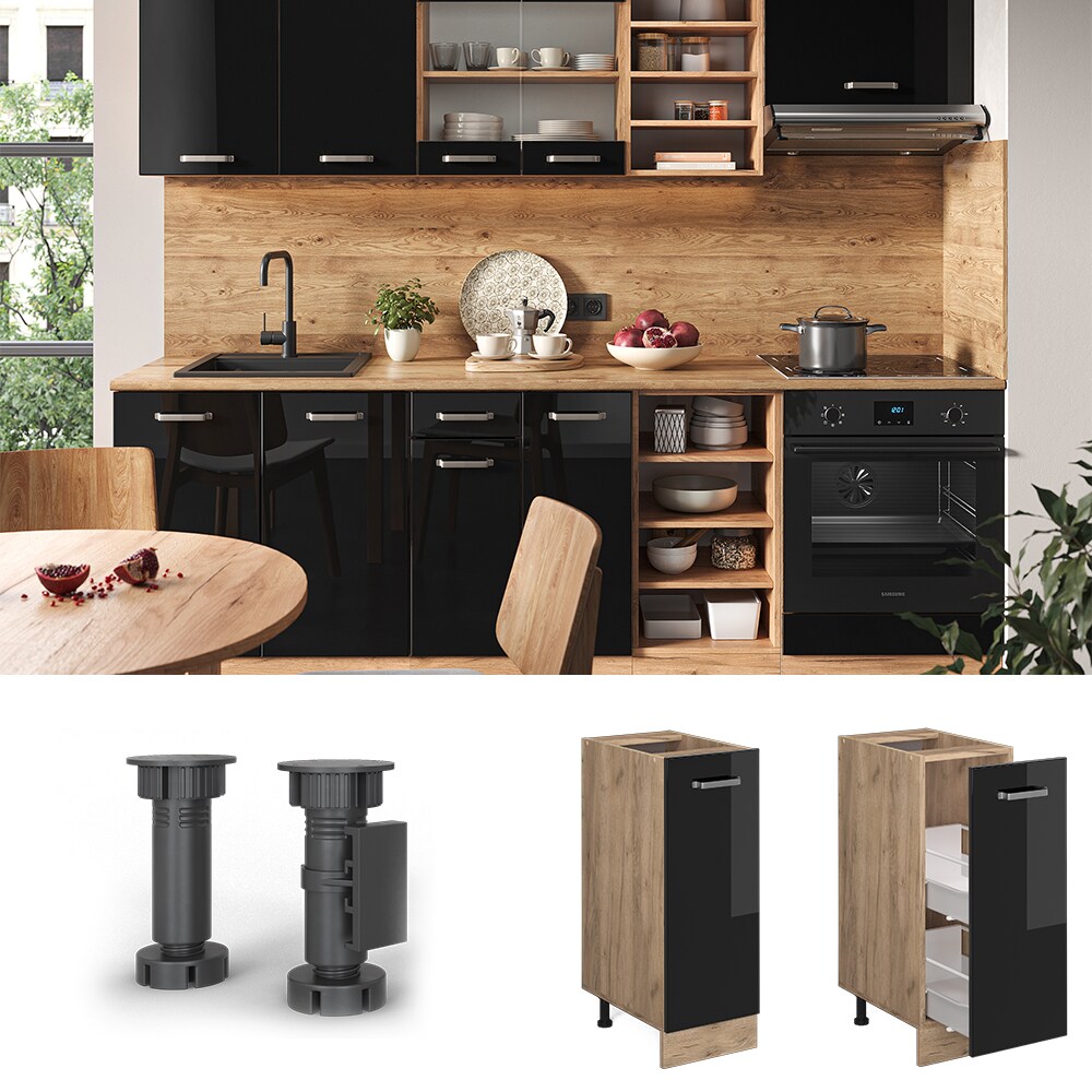 Vicco Apothekerunterschrank K&uuml;chenschrank R-Line Solid Eiche Schwarz 30 cm modern 