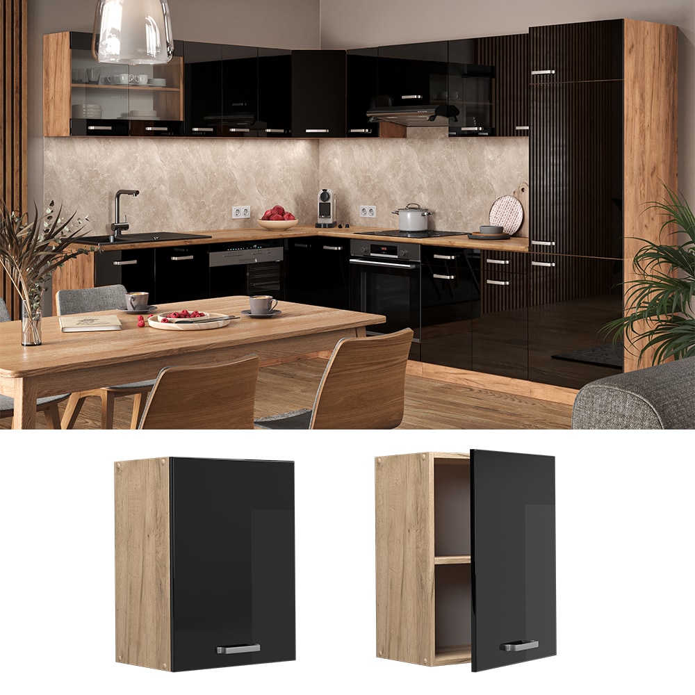 Vicco H&auml;ngeschrank K&uuml;chenschrank R-Line Solid Eiche Schwarz 45 cm modern 