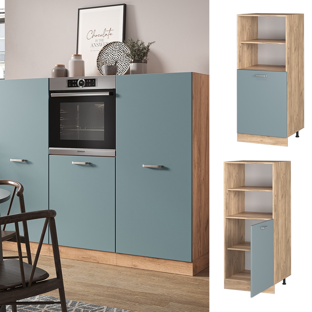 Vicco Vorratsschrank K&uuml;chenschrank R-Line Solid Eiche Blau Grau 60 cm modern kleine T&uuml;r 