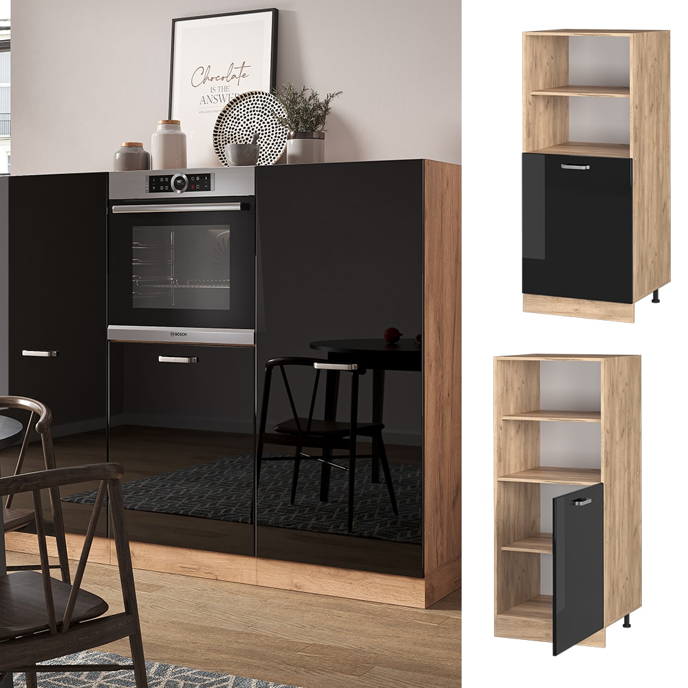 Vicco Vorratsschrank K&uuml;chenschrank R-Line Solid Eiche Schwarz 60 cm modern kleine T&uuml;r 