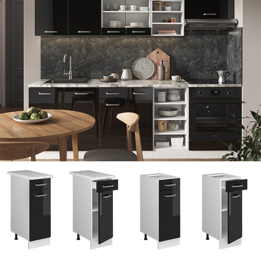 Vicco Schubunterschrank K&uuml;chenschrank R-Line Solid Wei&szlig; Schwarz 30 cm modern 