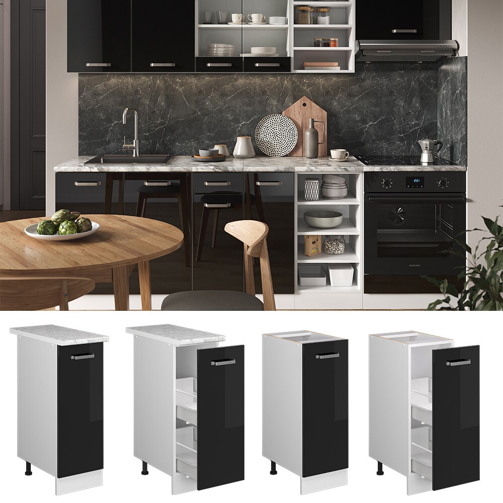 Vicco Apothekerunterschrank K&uuml;chenschrank R-Line Solid Wei&szlig; Schwarz 30 cm modern 