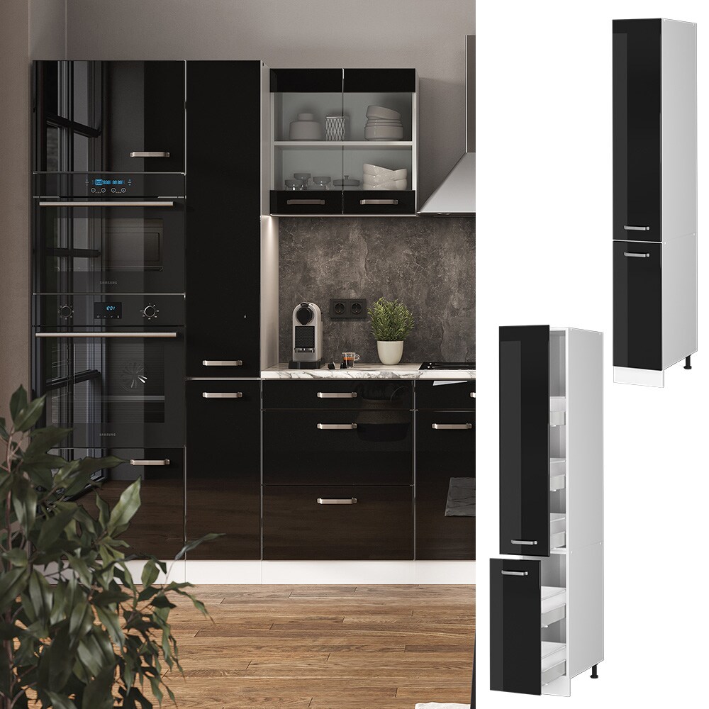 Vicco Apothekerhochschrank K&uuml;chenschrank R-Line Solid Wei&szlig; Schwarz 30 cm modern 