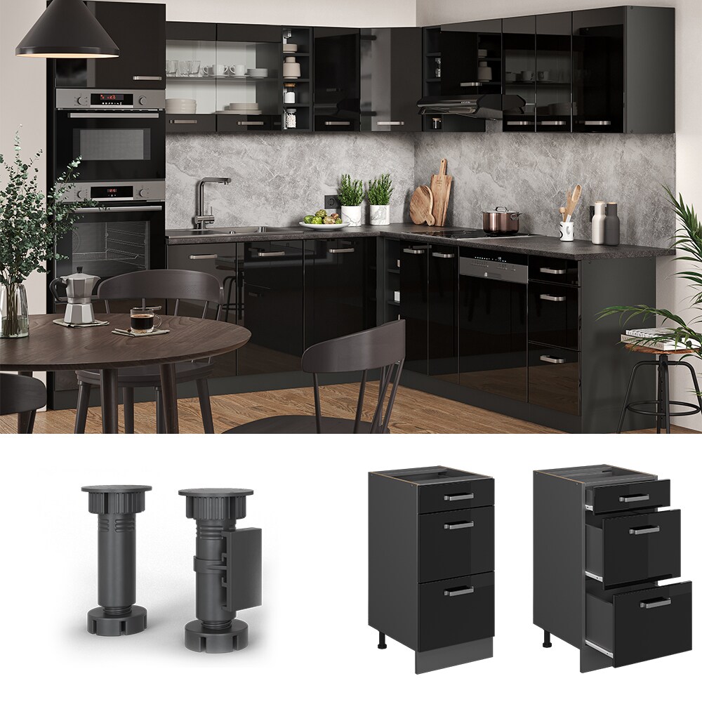 Vicco Schubladenunterschrank K&uuml;chenschrank R-Line Solid Anthrazit Schwarz 40 cm modern 