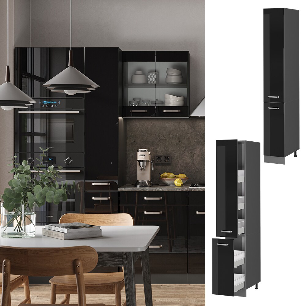 Vicco Apothekerhochschrank K&uuml;chenschrank R-Line Solid Anthrazit Schwarz 30 cm modern 