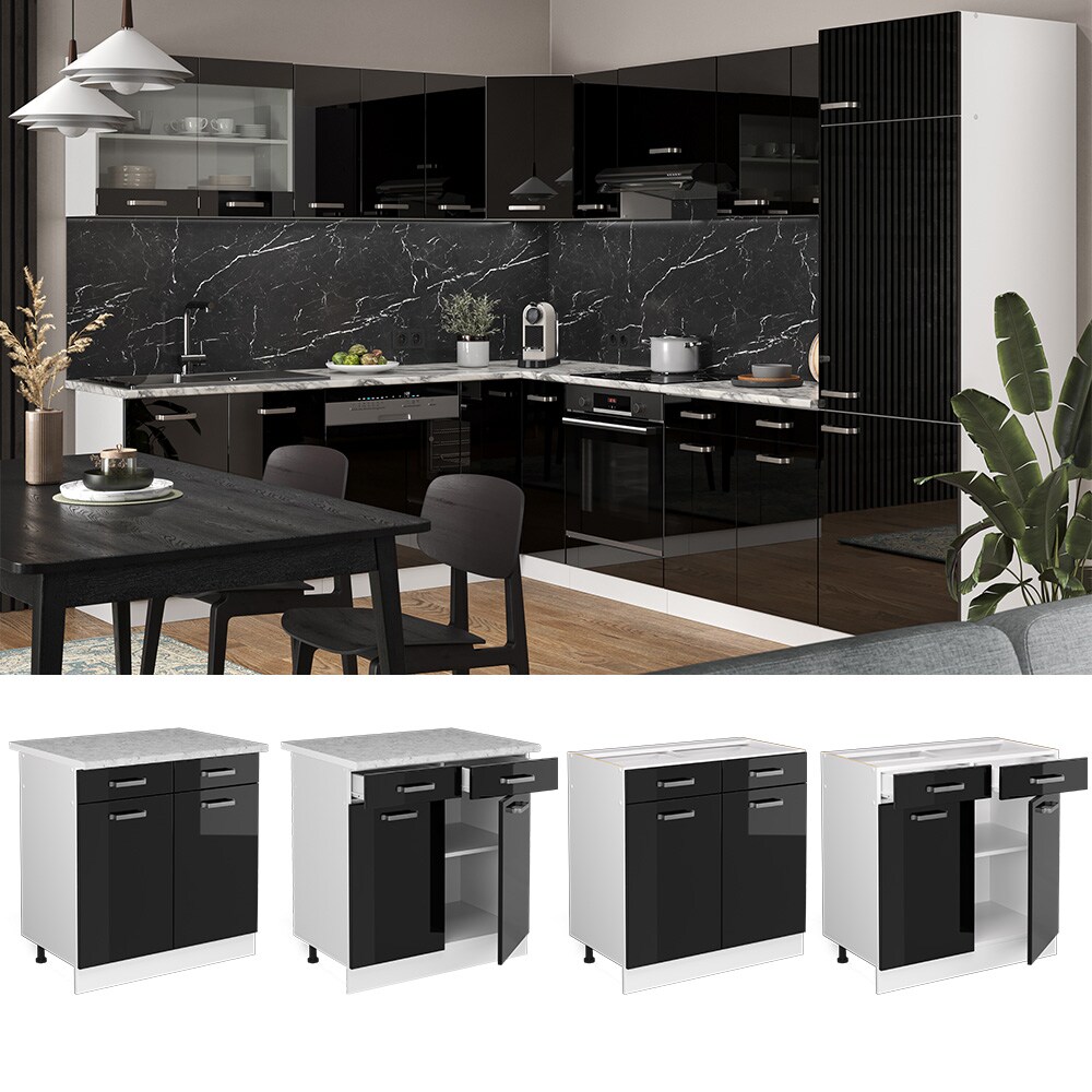 Vicco Schubunterschrank K&uuml;chenschrank R-Line Solid Wei&szlig; Schwarz 80 cm modern 