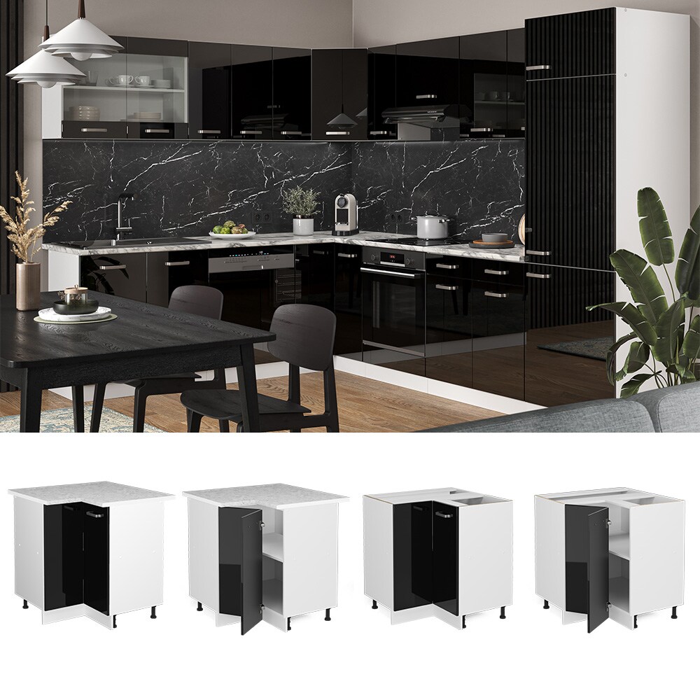 Vicco Eckunterschrank K&uuml;chenschrank R-Line Solid Wei&szlig; Schwarz 87 cm modern 
