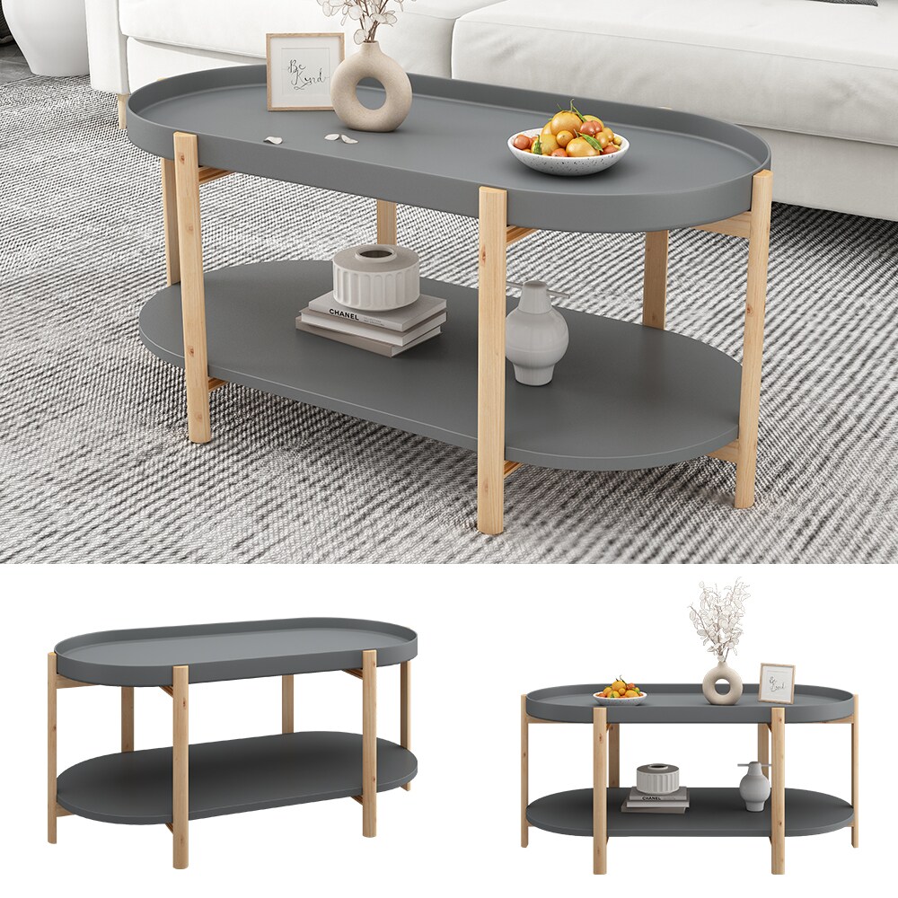 Vicco Couchtisch Milo Grau Holz-Optik 96 x 45 cm oval Wohnzimmertisch modern 