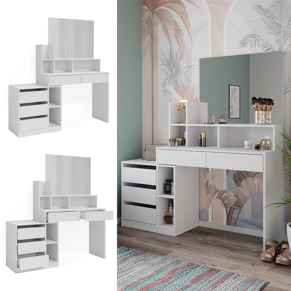 Vicco Schminktisch Anja 139,8 x 115 cm Wei&szlig; mit Spiegel Frisiertisch modern 