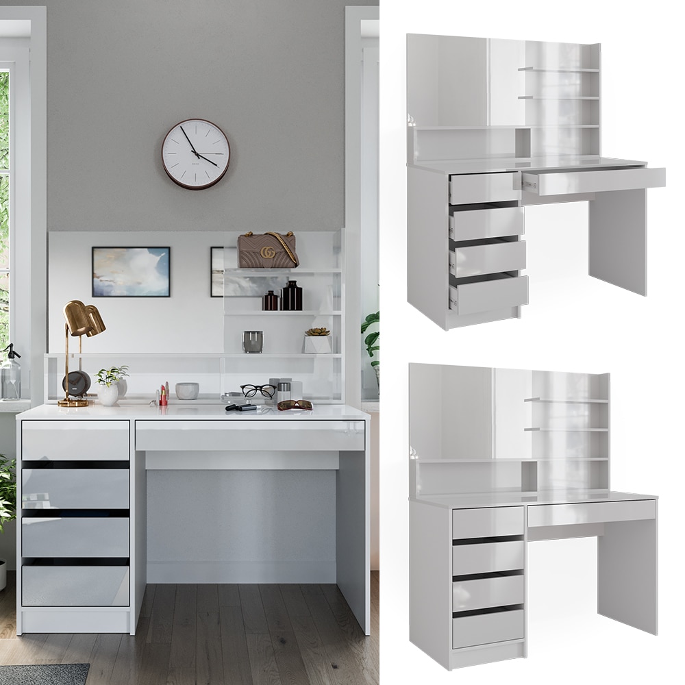 Vicco Schminktisch Sherry Wei&szlig; Hochglanz 120 x 75 cm Spiegel Regal Frisiertisch 